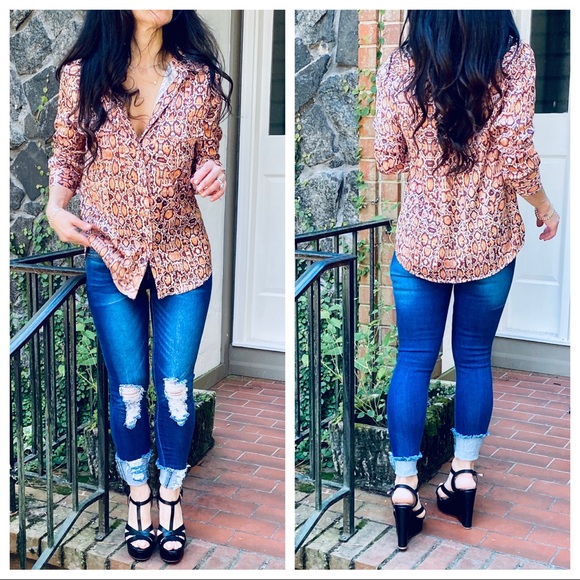Snakeskin print button down blouse - Picture 2 of 8